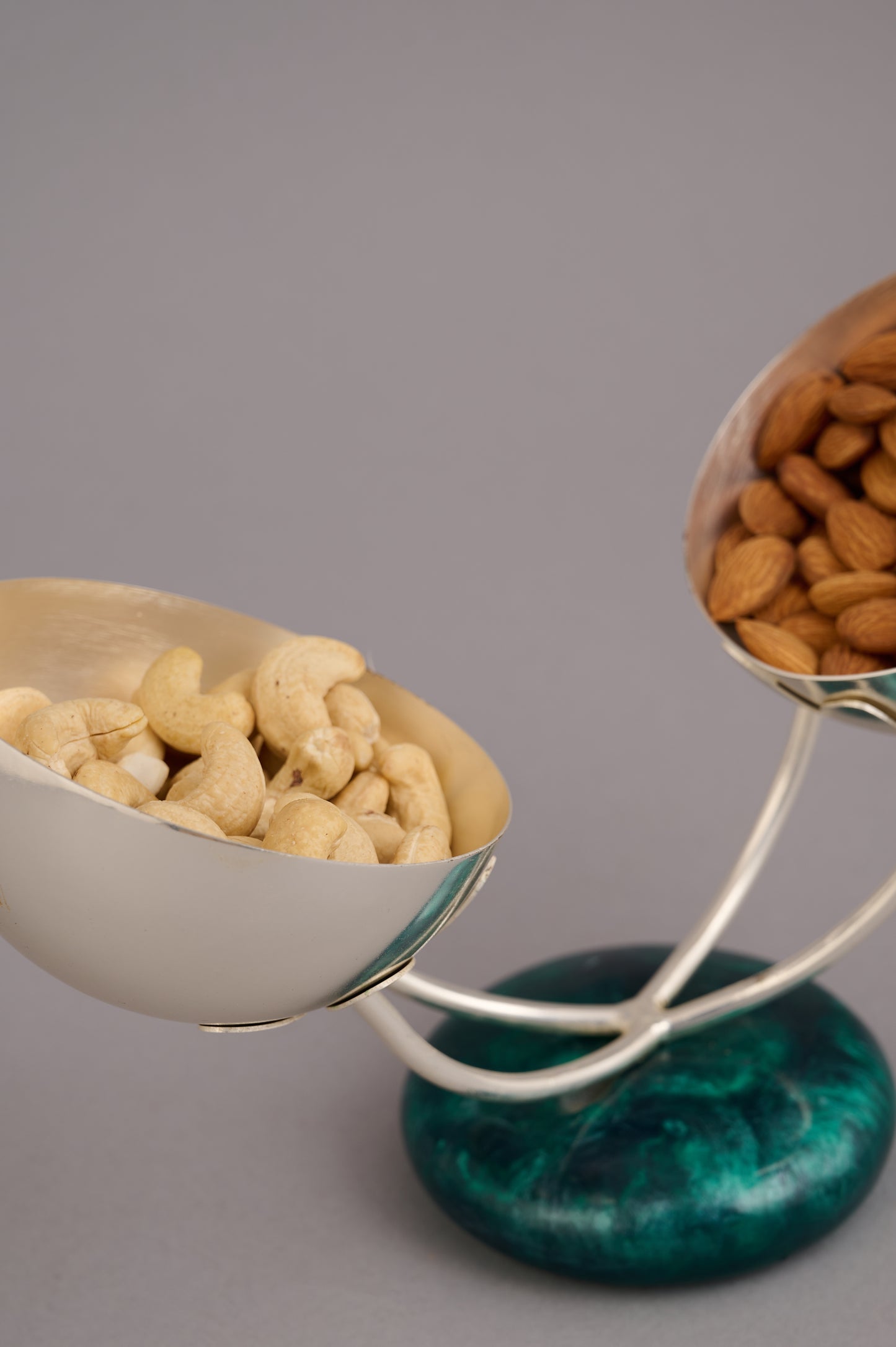Silver Dual Bowl on Green Base