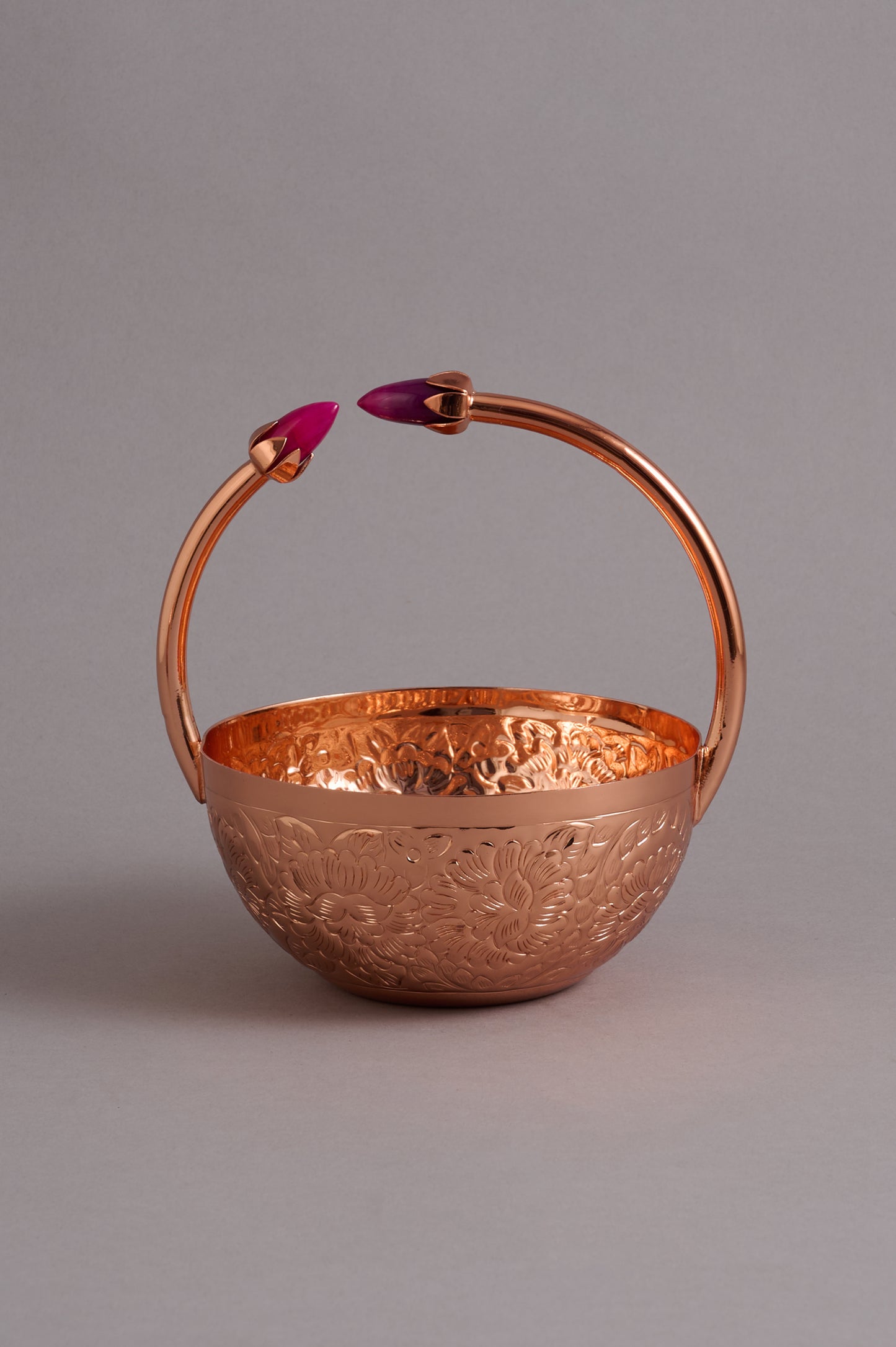 Copper Hammered Bowls with Gem Handles