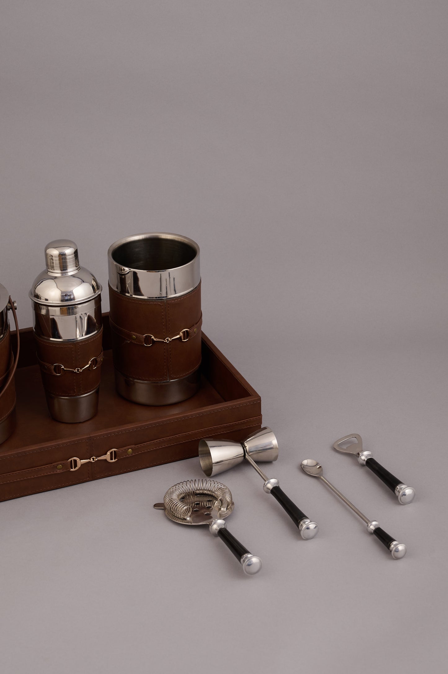 Brown Barware Set with Tray