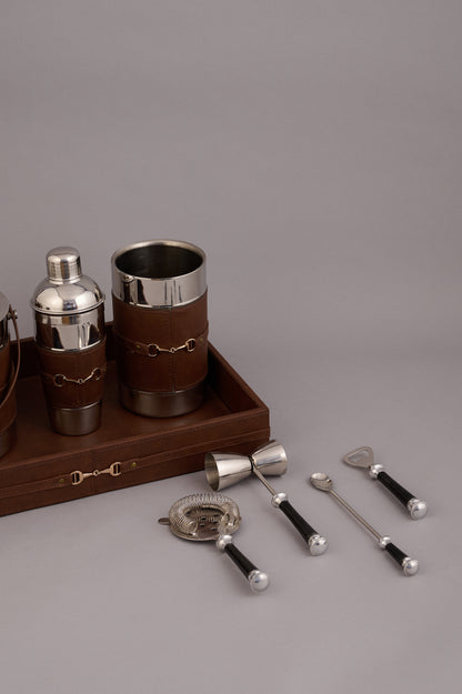 Brown Barware Set with Tray