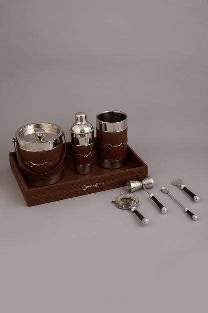 Brown Barware Set with Tray