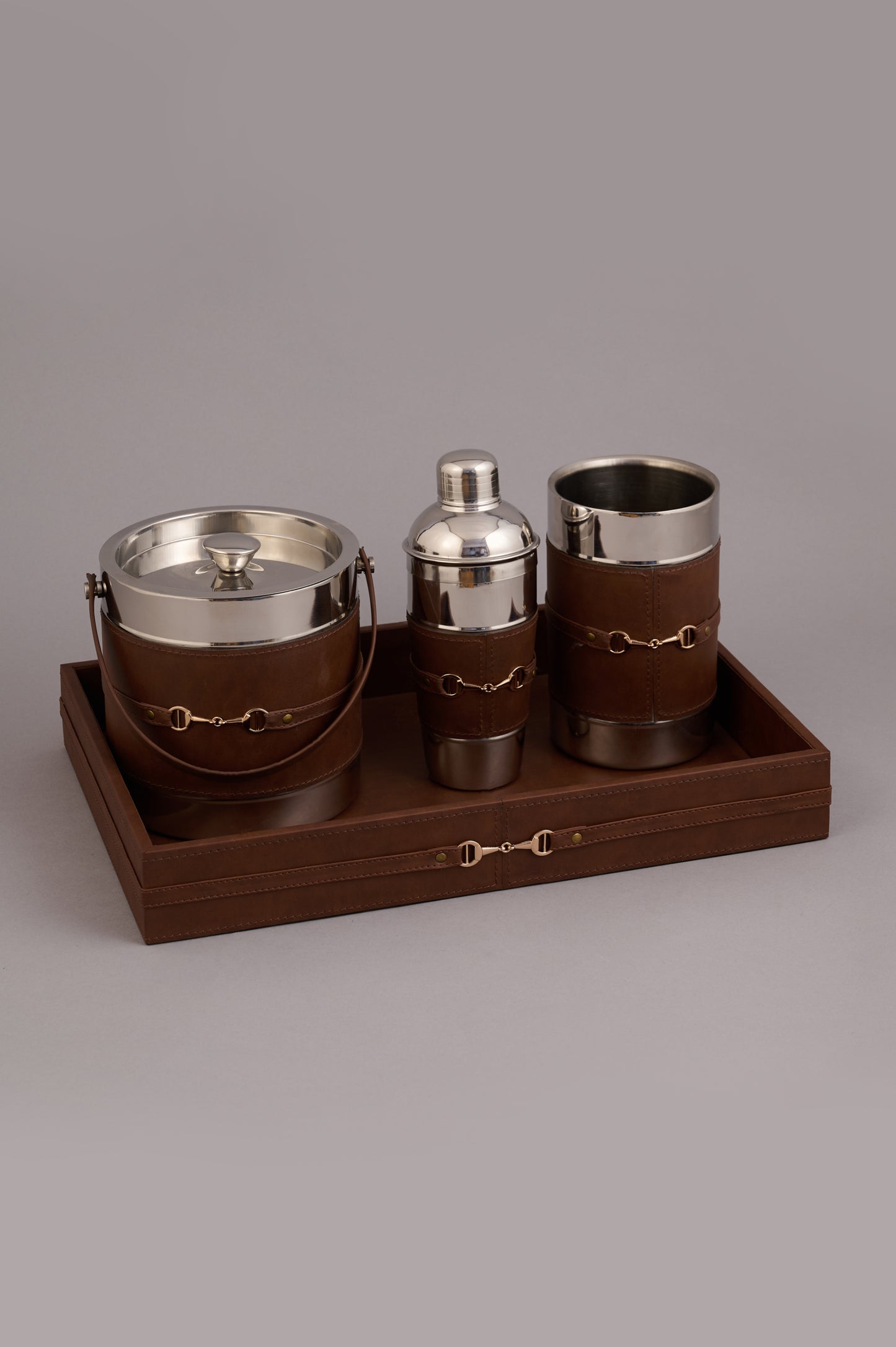 Brown Barware Set with Tray