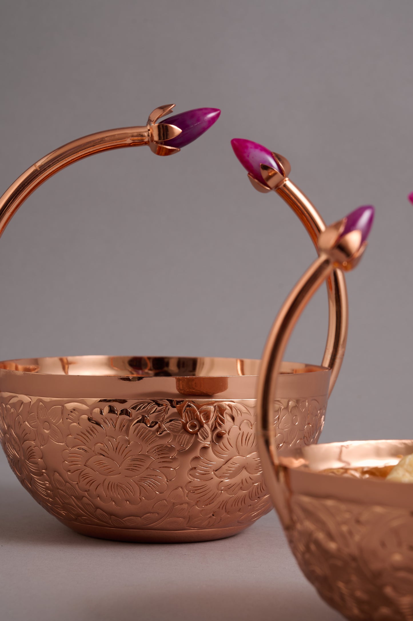 Copper Hammered Bowls with Gem Handles