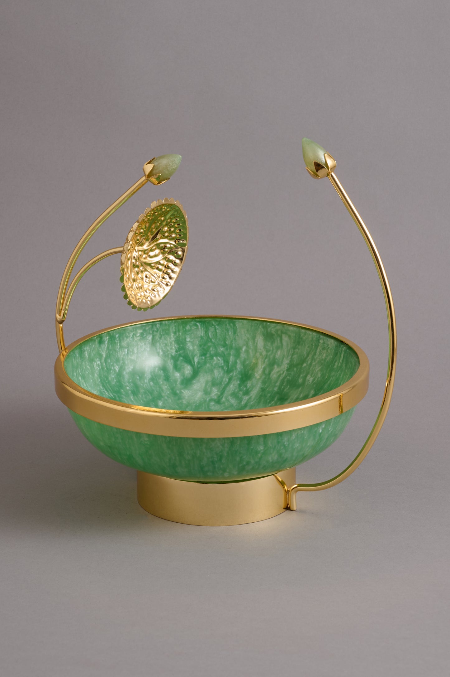 Gold & Green Decorative Bowl with Leaf Handles