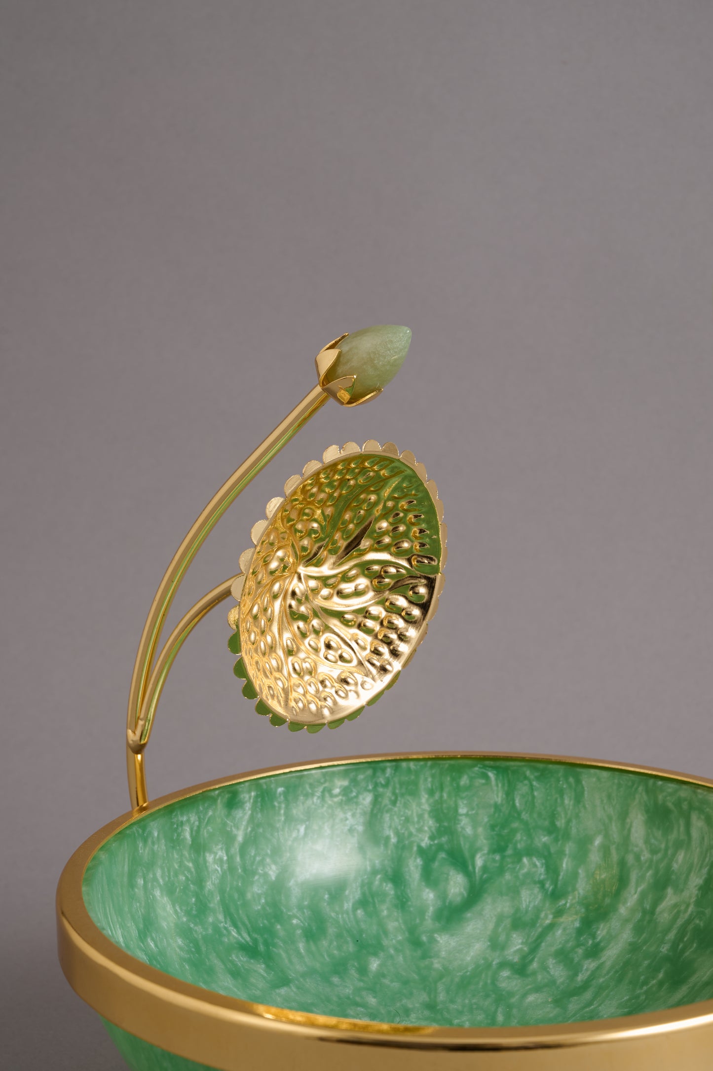 Gold & Green Decorative Bowl with Leaf Handles