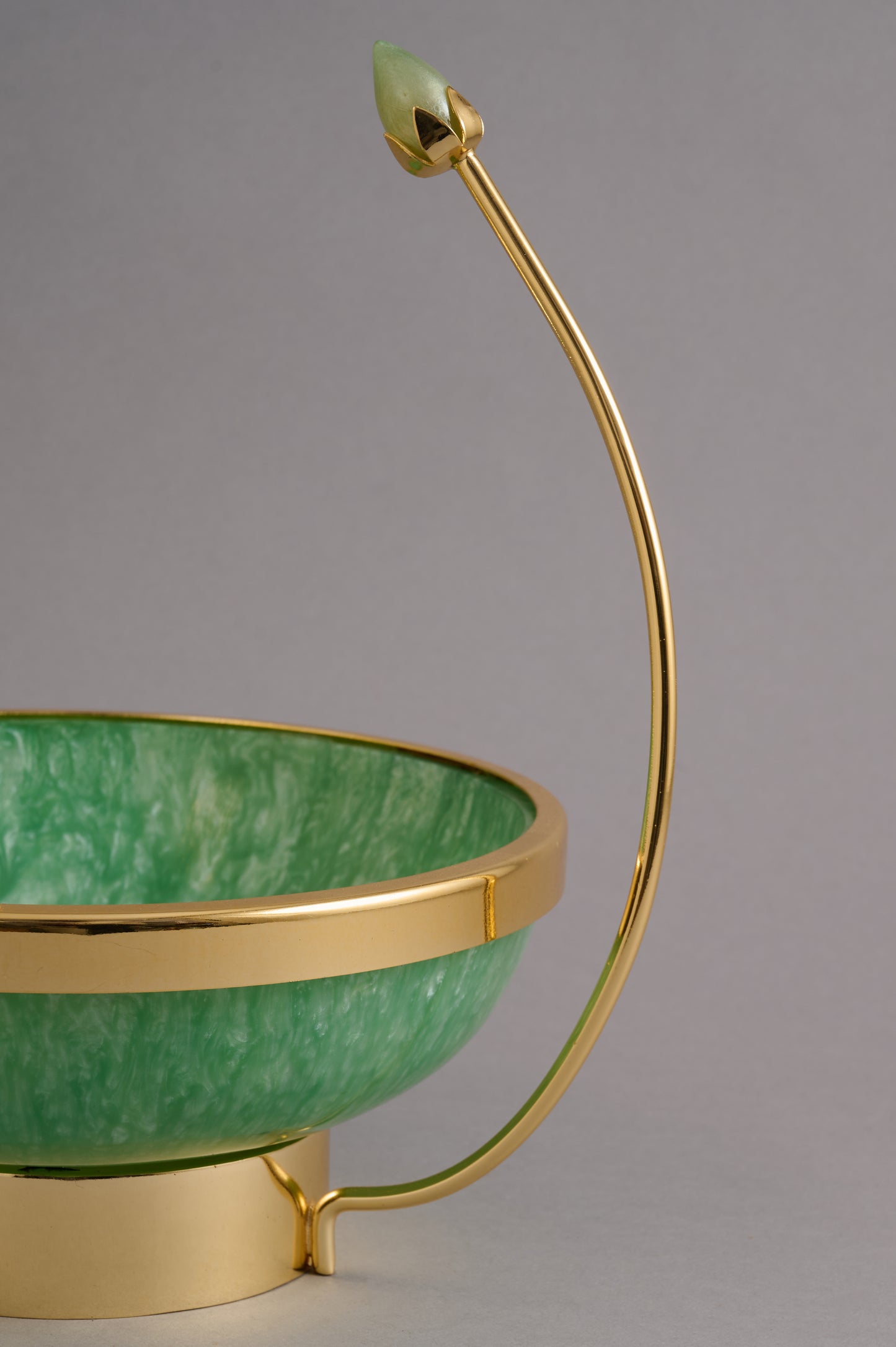 Gold & Green Decorative Bowl with Leaf Handles