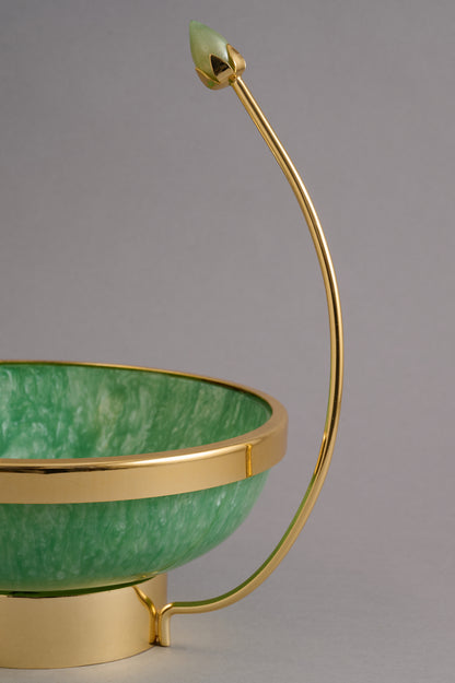Gold & Green Decorative Bowl with Leaf Handles