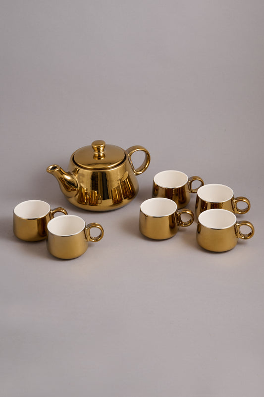 Gold-Plated Ceramic Tea Set (6 Cups + 1 Kettle)