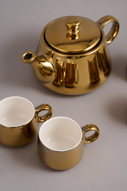 Gold-Plated Ceramic Tea Set (6 Cups + 1 Kettle)