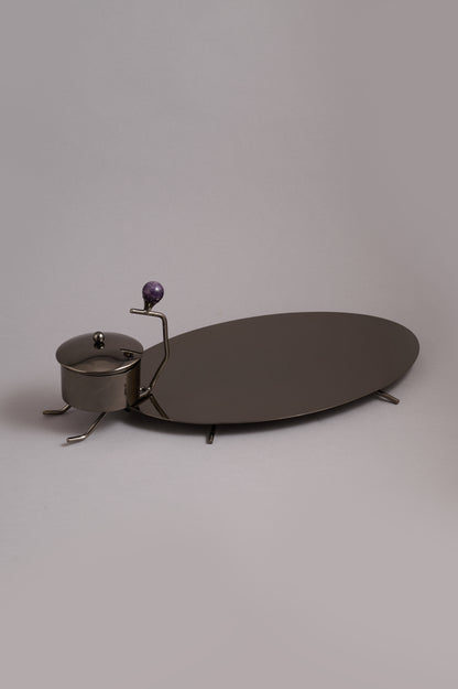 Oval Tray with Bowl & Figure Accent