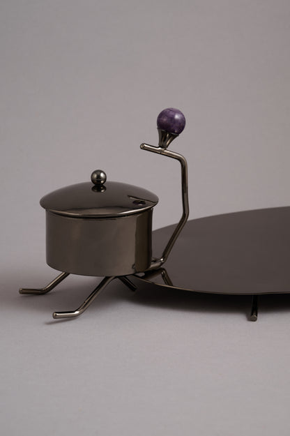 Oval Tray with Bowl & Figure Accent