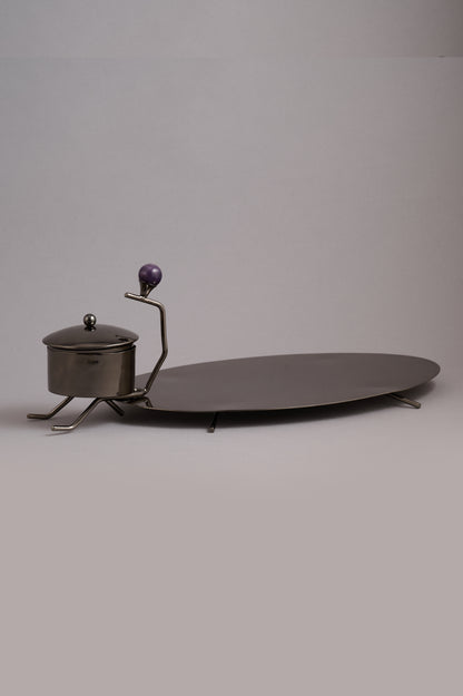 Oval Tray with Bowl & Figure Accent